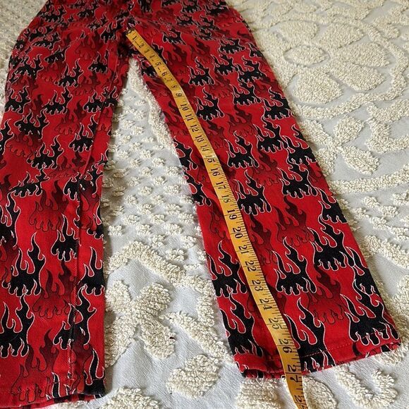 Current Mood Dolls Kill Flame Jeans Cotton Black Red Size XS Spandex - Picture 10 of 11